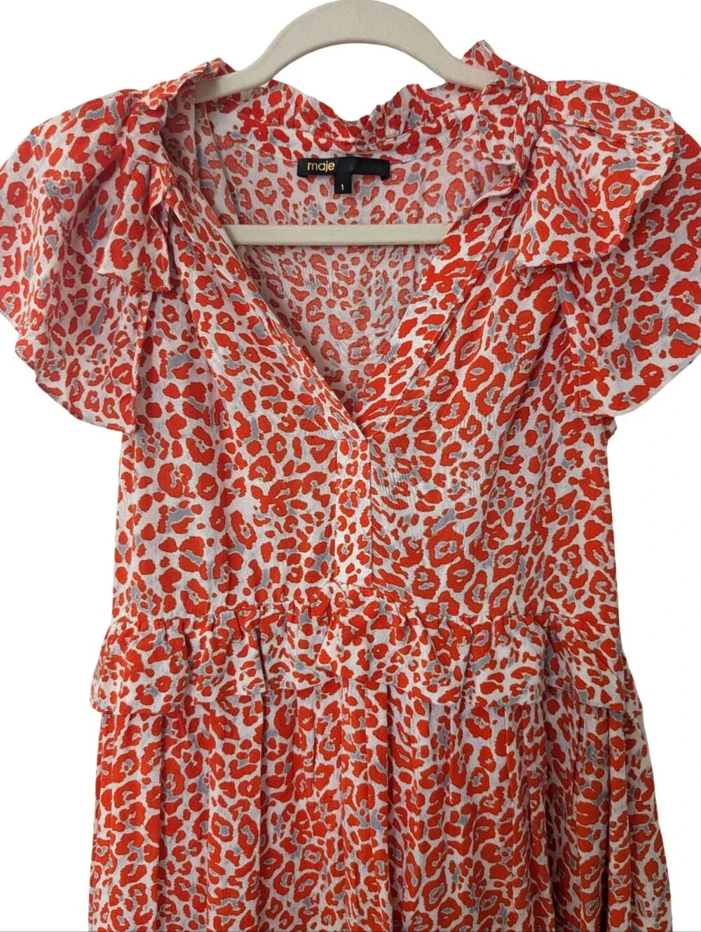 Maje Rutti Leopard Print Ruffle Mini Dress - Picture 6 of 11